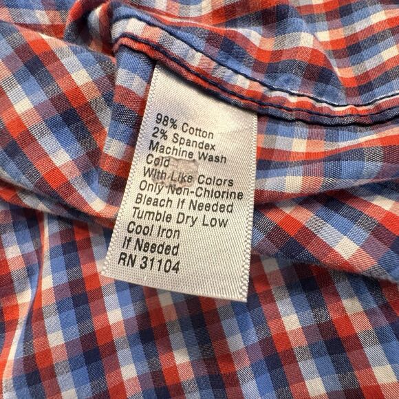 Crown & Ivy Classic Preppy short sleeve shirt Mens Sz‎ L Red/Blue plaid Dadbod - Picture 5 of 8